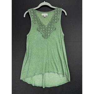 Knox Rose Y2K Style Sleeveless Muted Green High Low Top Crochet Detail